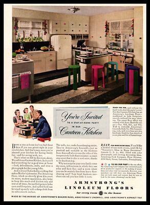 1942 Armstrong Linoleum Floors Lancaster PA Canteen MCM Kitchen Vintage Print Ad
