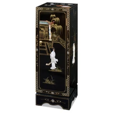 US Seller - Black Lacquer Mother of Pearl Chinese Pedestal Cabinet