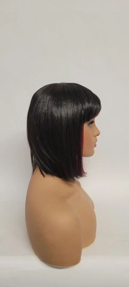 PELUCA RECTA MEDIANA BOB BANG DOS TONOS NEGRA, ROJA COSPLAY ANIME DIARIO NBF/B.RED Foto 3 de 4