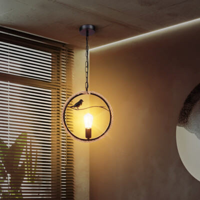 E27 Industrielampe Vintage Metal Hängelampe Vogel Pendelleuchte Seil Deckenlampe