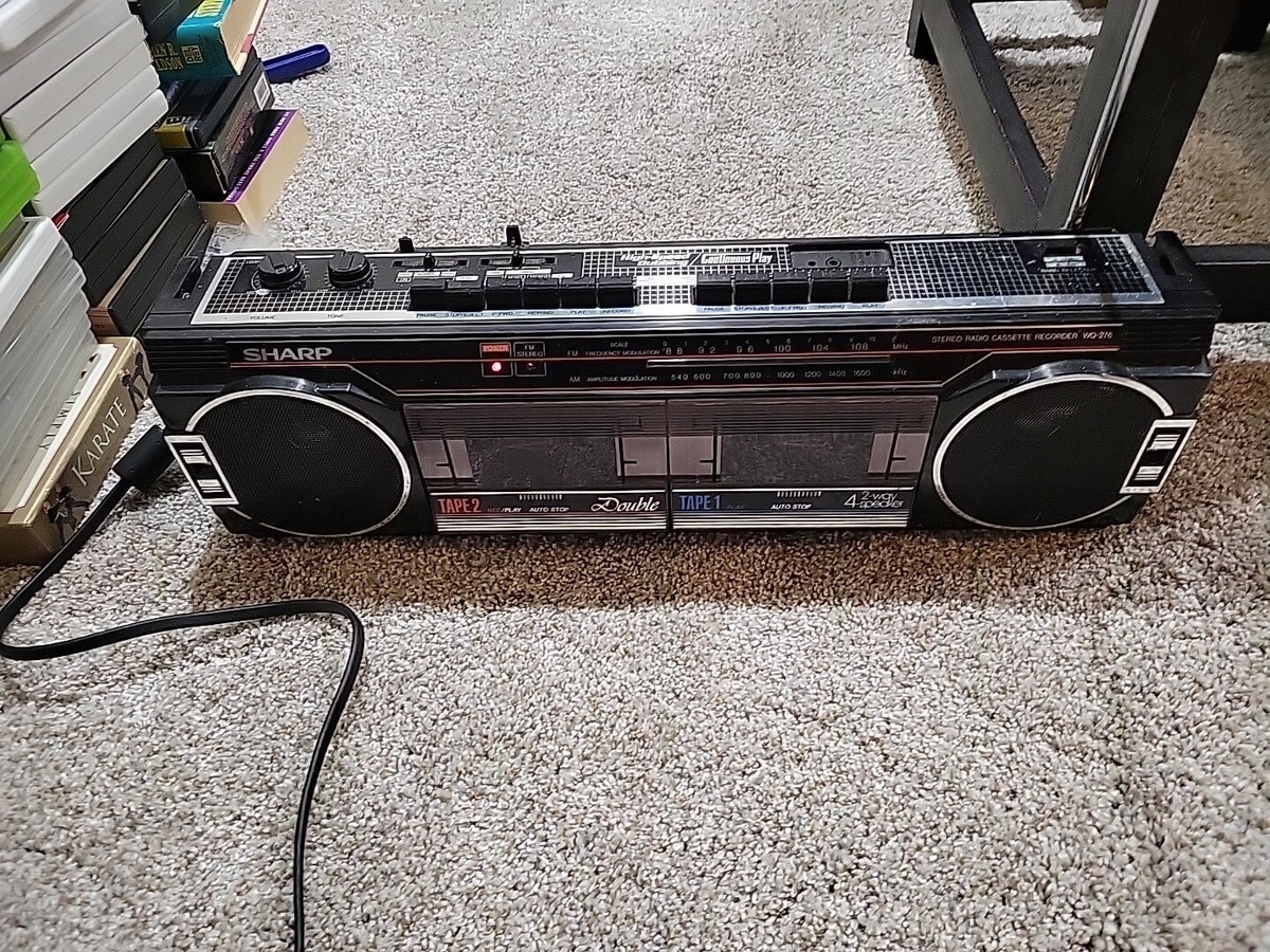 Vintage Black Sharp Boombox WQ 276 Stereo Radio Cassette Recorder