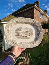 Antique large Grey meat Platter (42x33cm) Imposing Piece 