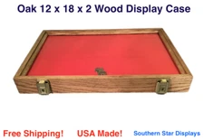 Oak Wood Display Case  12 x 18 x 2 for Arrowheads Knives Collectibles & More