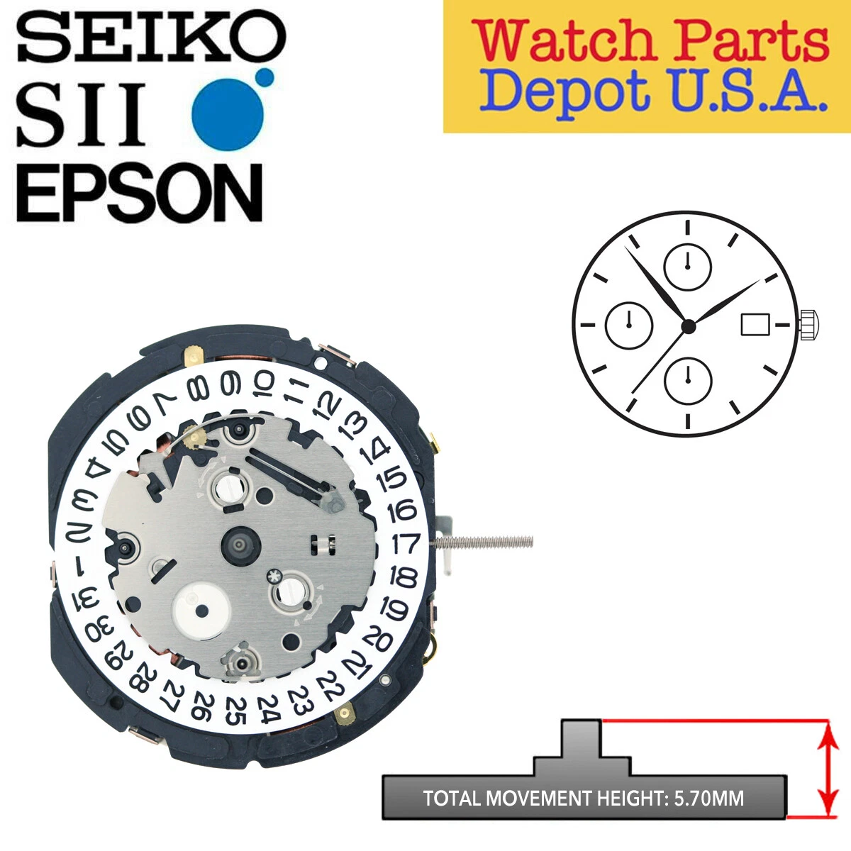 Genuine Seiko SII Epson YM92 Watch Movement Japan 3 Hands Date at 3 NEW