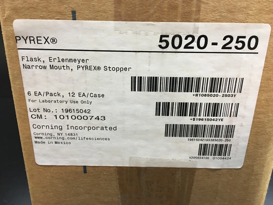 Pyrex REF 5020-250 Flask 250mL Erlenmeyer Narrow Mouth with PYREX 12 Units Case - Image 3 of 4