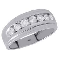 10K White Gold Channel Set Diamond Mens Wedding Band Engagement Ring 0.75 CT.