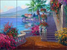 Ceramic Tile Mural Backsplash Senkarik Mediterranean Lake Como Scenic Art MSA067