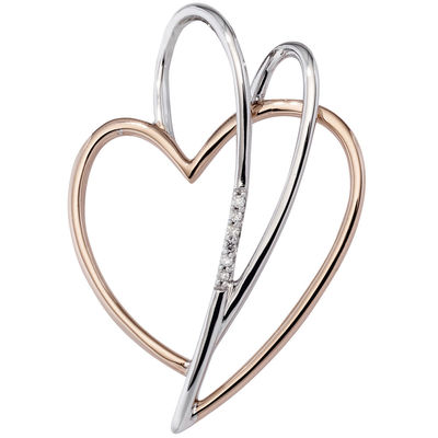 Großer Doppel-Herz Anhänger 3D 585 echt Weißgold Roségold Diamanten filigran neu