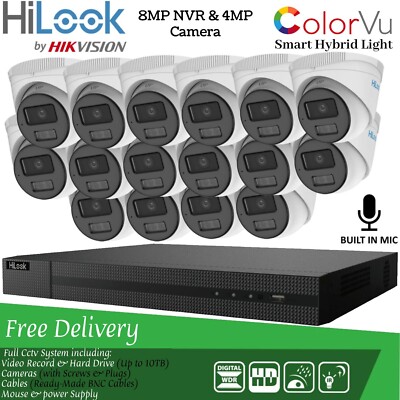HIKVISION COLORVU POE CCTV SYSTEM IP UHD 8MP NVR 4MP MIKROFON HYBRID LICHT KAMERA KIT