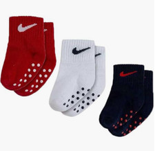 Nike Pack of 3 Swoosh Infants Non Slip White/Red/Navy Ankle Socks 2T-4T