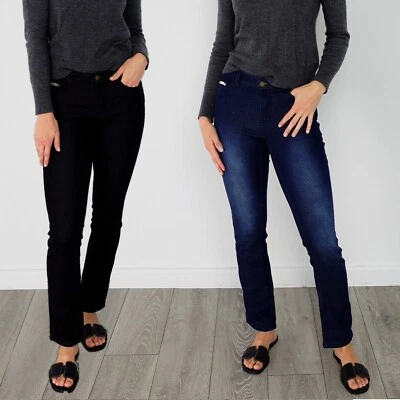 Womens Ex AVON Jeanetic Black Blue Stretch Straight Leg Jeans Size 8 - 24