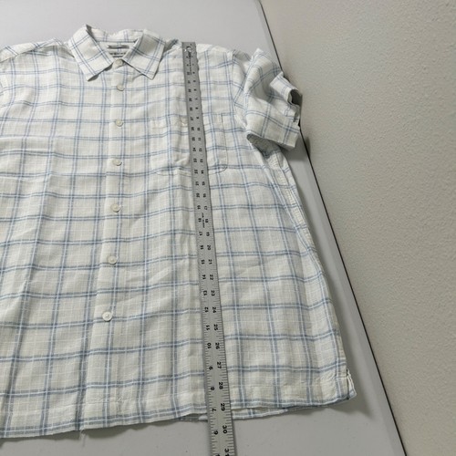 Chereskin Shirt Mens Size L Blue White Plaid Button Up Linen Rayon Short Sleeve - Picture 10 of 12