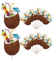 Coconut Hawaiian Party Food Cup Cake Picks Sticks Birthday Decorations Toppers