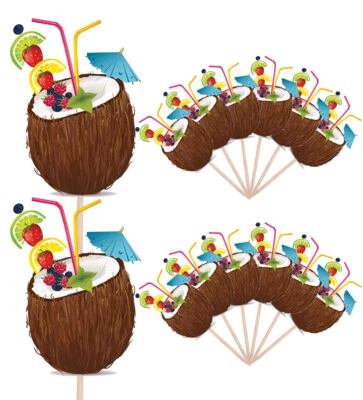 AK GIFTSHOP Coconut Hawaiian Party Food Cup Cake Picks Sticks Birthday Decorations Toppers