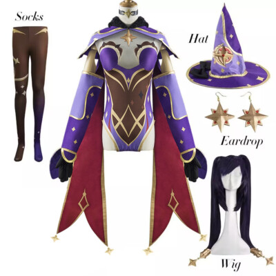 Cosplay Genshin Impact Mona Perücken Kostüm Halloween Karneval Anzüge Kleider