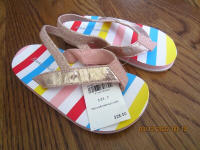 New Hanna Andersson Rainbow Stripe Flip Flops Ankle Strap Girls - Main Image