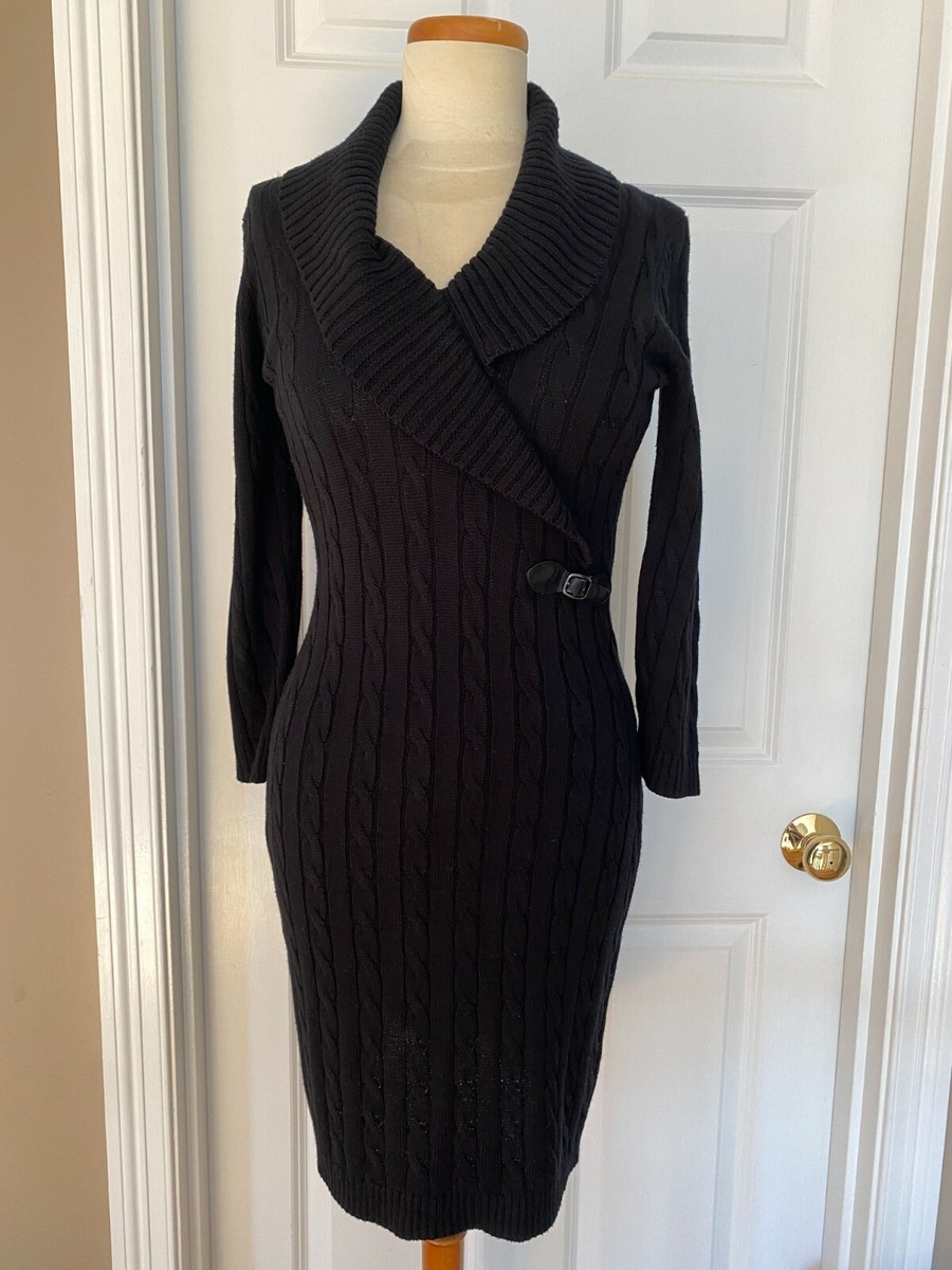 Calvin Klein cable-knit black sweater dress Sz Small long-sleeved warm  slip-on | eBay