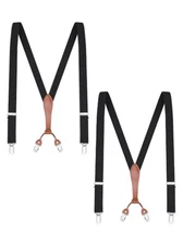 Buyless Fashion Men 2 Pack Suspender - 48" Adjustable Straps 1" - Leather Y Back