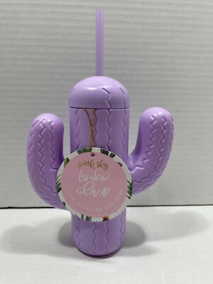 NWT Pink Sky Lookin' Sharp 21 Oz Lavender Cactus Sipper Cup W/ Straw