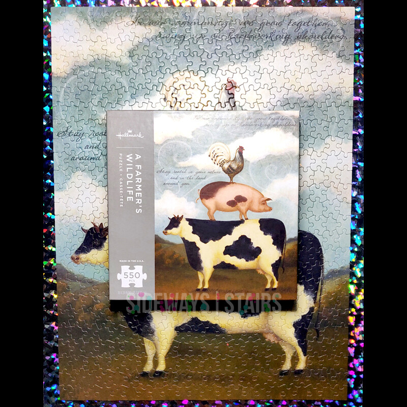 STACKED FARM ANIMAL JIGSAW PUZZLE Hallmark folk art rustic