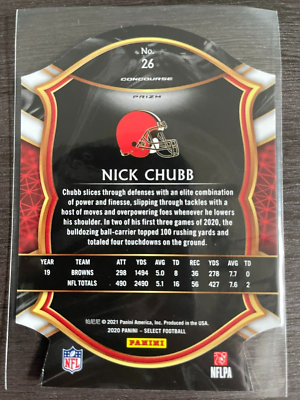 2020 Panini Select Nick Chubb Concourse Level Light Blue Die Cut