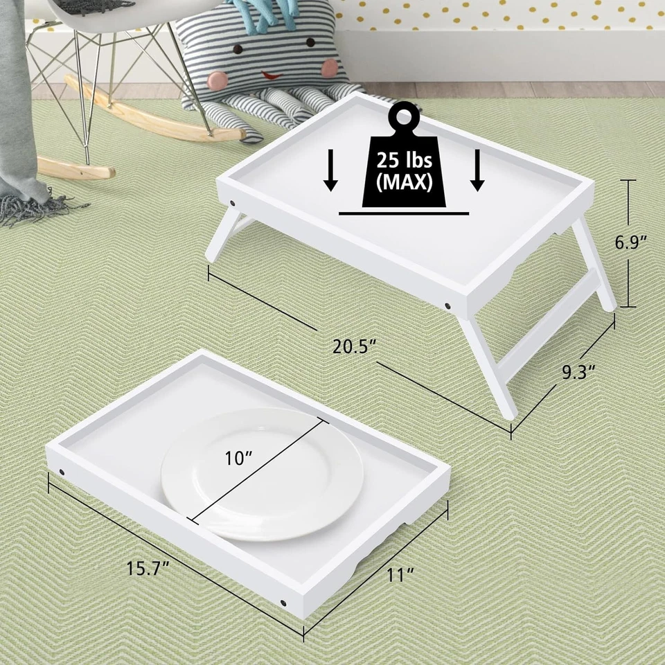 Bamboo Bed Tray Table W/ Folding Legs in Bed TV Table Laptop Tray Table, White - Image 4 of 4