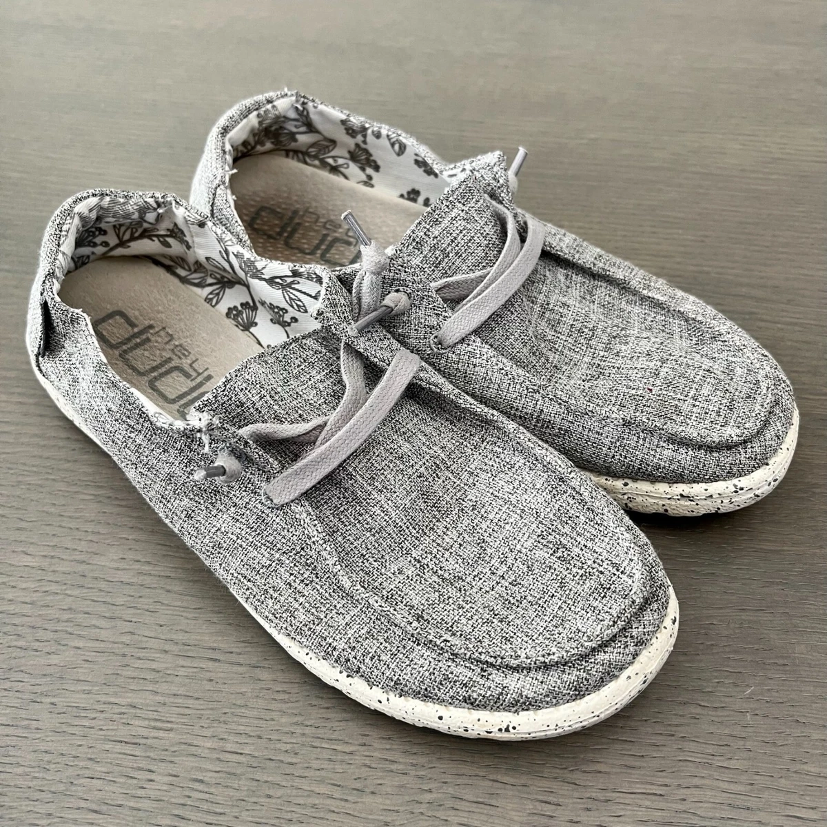 Hey Dude Wendy L Linen Slip On Loafers Womens Size 8 Iron Grey Walking