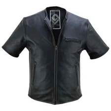 Men's Leather Vest Motorcycle Biker Cowl Club Vest Real Leather B:O:S Casual