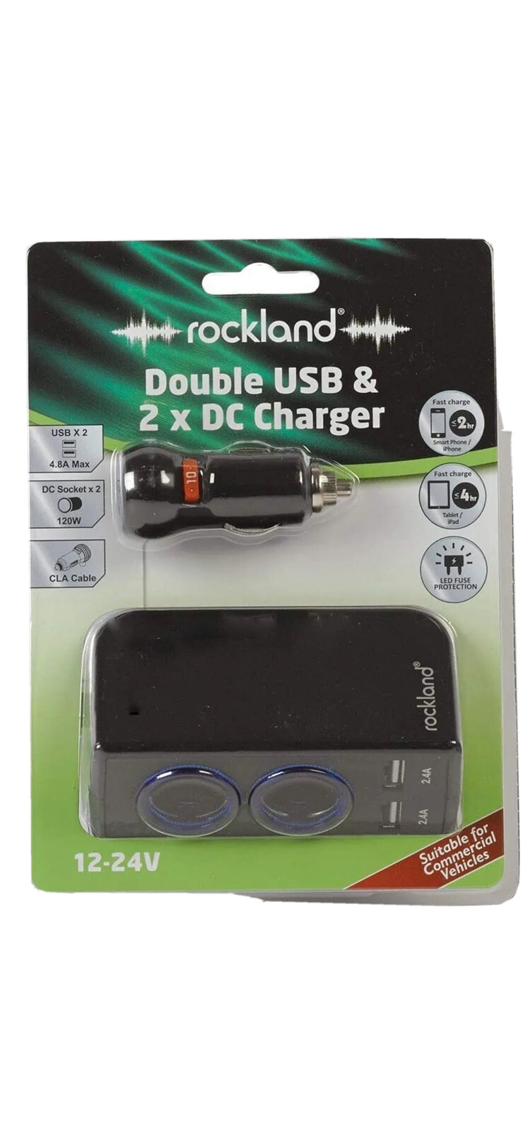 Rockland RUD003 Double USB With Dual DC Socket Charger Charging