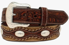 Nocona Western Belt Mens Embossed Tabs Oval Conchos Braided, 36