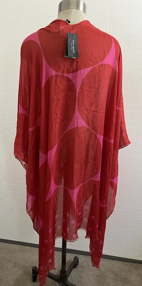 Poncho Bufanda Kate Spade Joy Dot Ruana Tomate/Rosa Talla Única Nuevo con Etiquetas $118 Foto 3 de 4