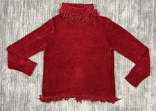 Rafaella Sweater Womens Medium Red High Neck Fringe 90s