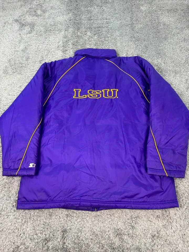 Chaqueta De Colección LSU Tigers Para Hombres XL Púrpura Nylon Satinado Equipo INICIO Cremallera Completa Bombardero Foto 2 de 4