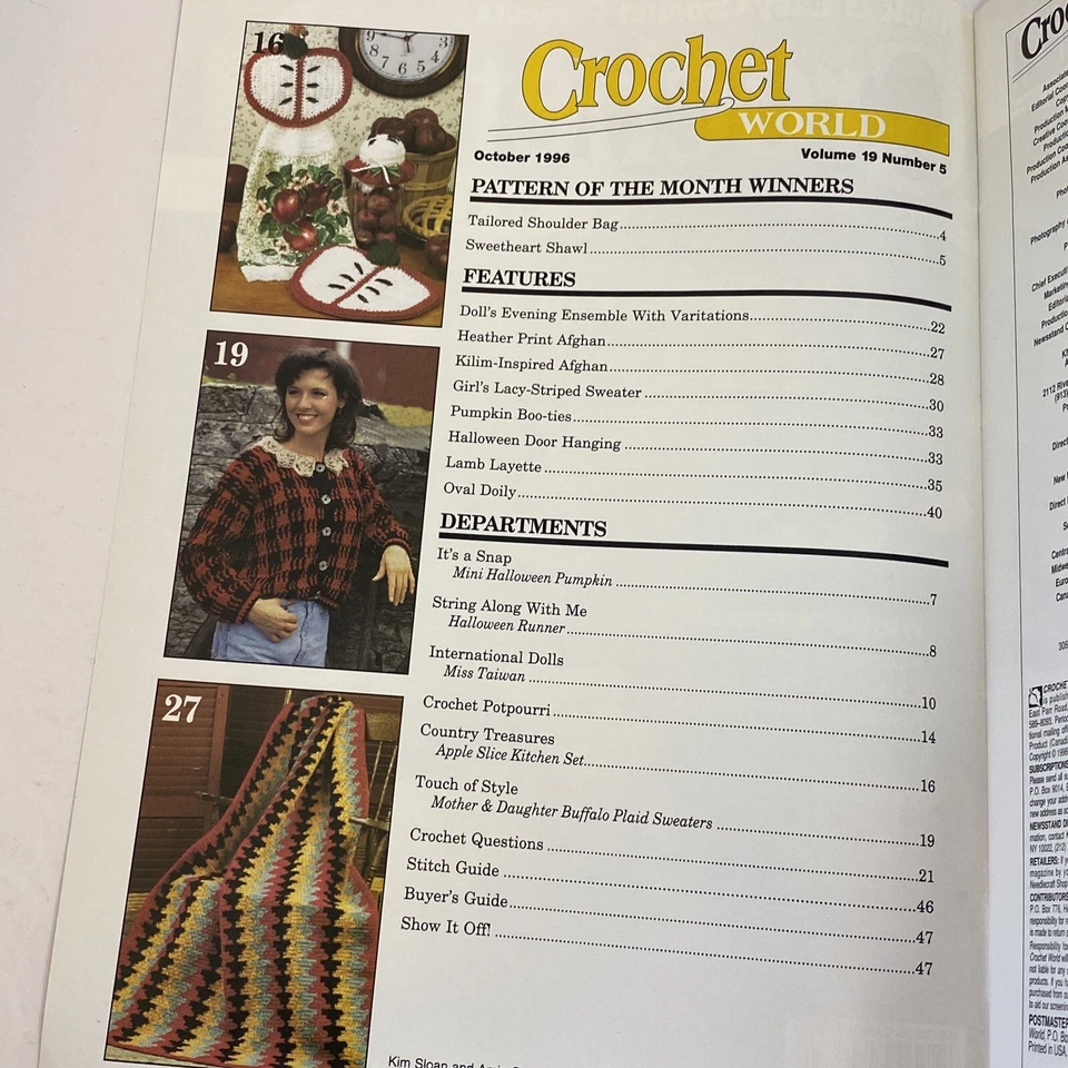 Crochet World Magazine Octubre 1996 Mantón Afganos Suéter Calabaza Botines Tapete Foto 4 de 4