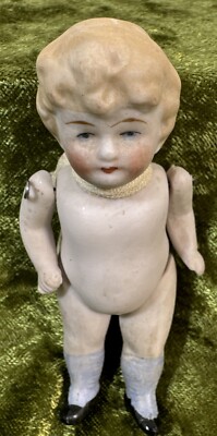 VTG 4  Bisque Stiff-neck type Girl Doll, Germany stamped with No. 9770 On Back