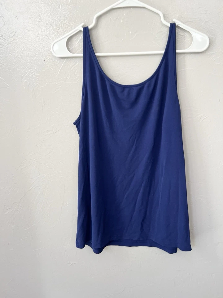 Camiseta sin mangas Eillen Fisher cuello redondo elástica de seda azul marino talla grande Foto 4 de 4