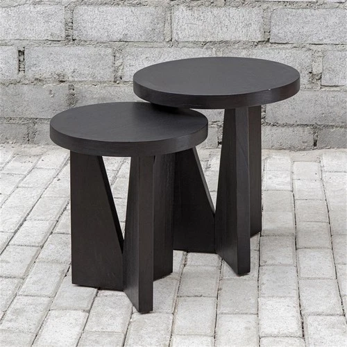 Uttermost Nadette Contemporary Wood Nesting Tables in Black/Woodtone (Set of 2) - Picture 2 of 8