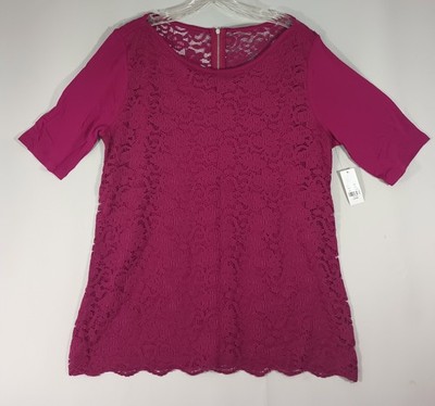 Ny And Company NY&C Violet Red Floral NEW Women's Large Shirt Lace Sleeves Zip