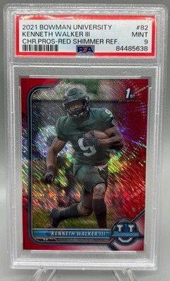 2021 BOWMAN U KENNETH WALKER 1ST BOWMAN RED SHIMMER PSA 9 (POP 3, None Higher)