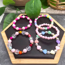 5 PC Child  s Kid Beaded Stackable 2  Diameter Plus Stretch Bracelet Set B715