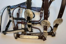 Leather Western Horse Show Halter Lead Chain Engraved Trims- Brown Black Burgndy