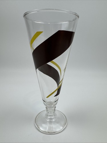 Vtg Pilsner Glass Painted Swirls Gold & Yellow Swirls 7.5" Tall Art Deco Replace