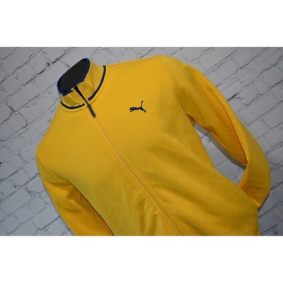 Puma Track Jacket Mens Size Large Yellow Blue Full Zip Mock Neck Logo Athletic