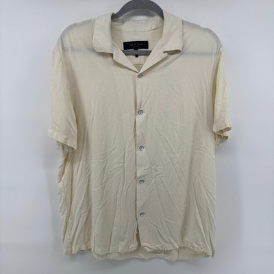 Rag & Bone Shirt Mens Medium Cream Avery Camp Button Up Short Sleeve Viscose
