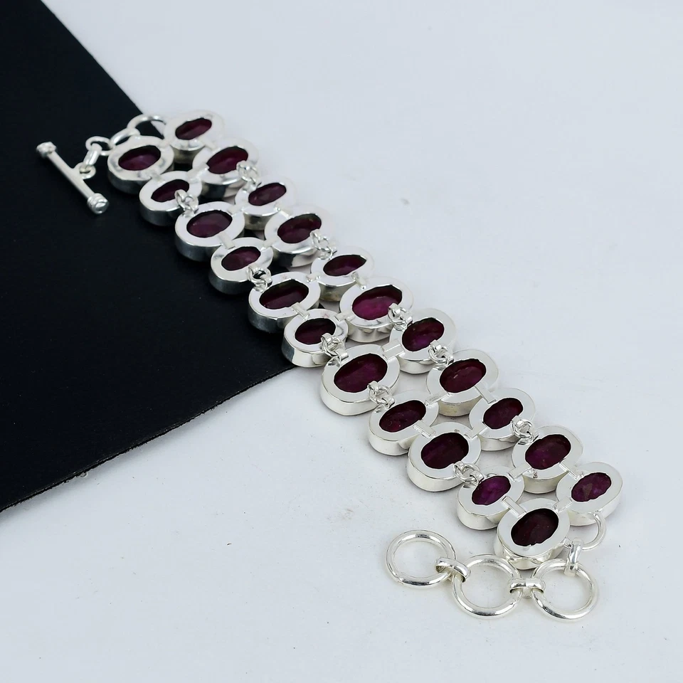 Kashmir Ruby Bracelet Lab Created Gemstone 925 Sterling Silver Bracelet For Love - Image 4 of 4