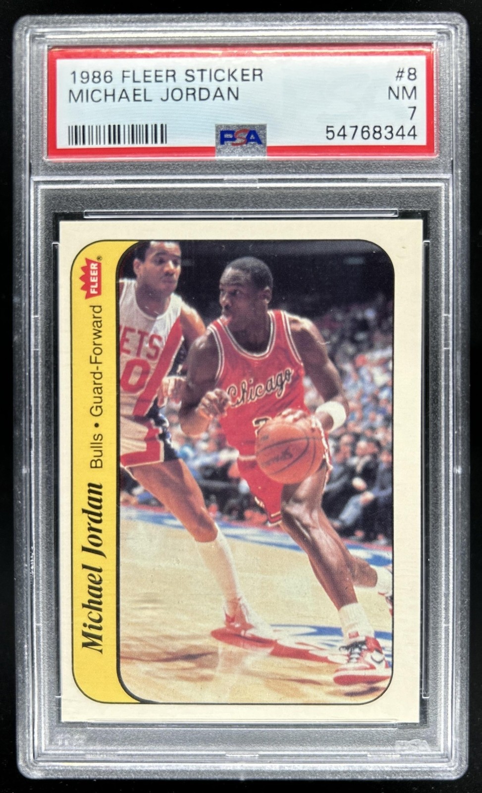 1986-87 Fleer Michael Jordan Stickers Rookie RC #8 Bulls PSA 7