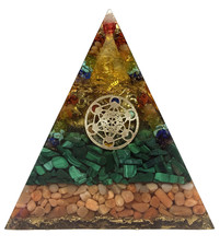 HUGE Orgone Pyramid 5.5&rdquo; Tall  Carnelian, Malachite, Gold - EMF PROTECTION - USA