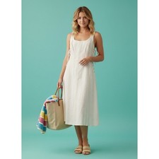 ASTR The Label Elena Lace-Up Stripe Linen Midi Dress Cream S NWOT