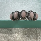 VTG Sterling 925 With 5 Pink Rose  Quartz Stones Sz 9 3/4 Scrolling On The Sides