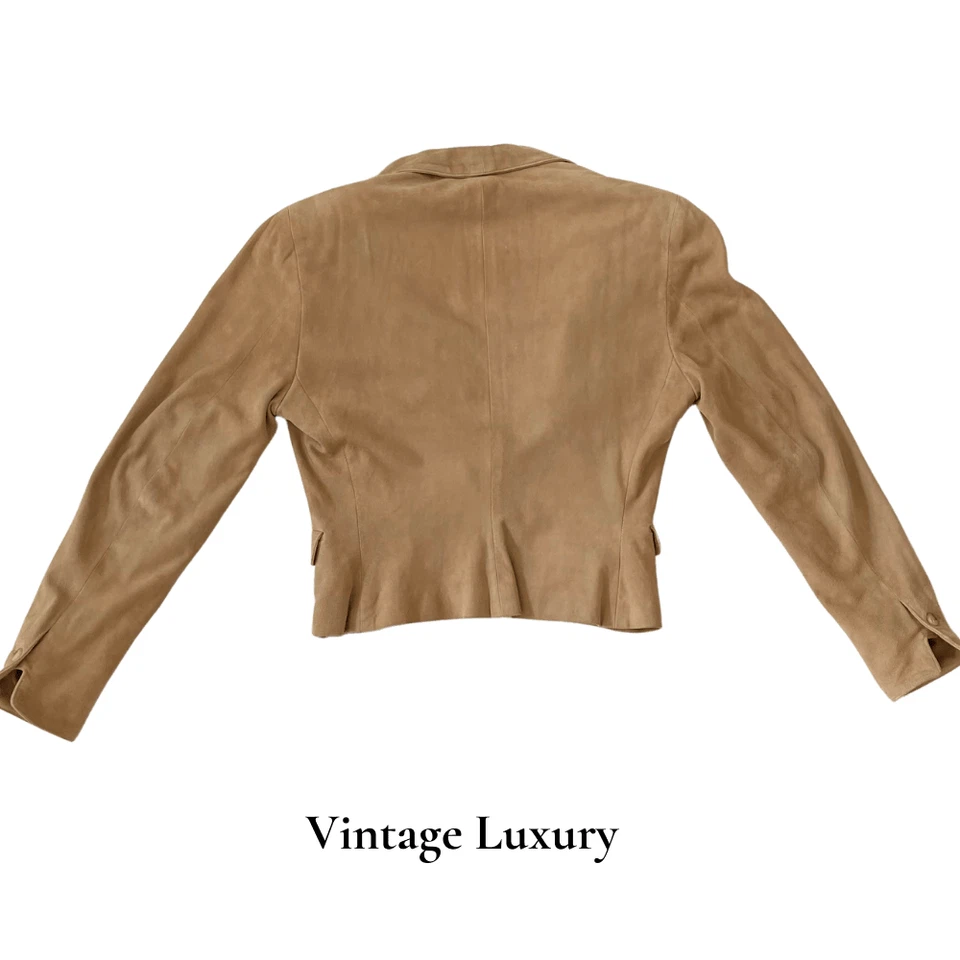 Conjunto de gamuza Ralph Lauren años 90 etiqueta púrpura - chaqueta corta ajustada y falda línea A Foto 3 de 4